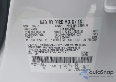 2013 Ford Edge Limited из США, поврежденный, VIN 2FMDK3KC9DBC96754